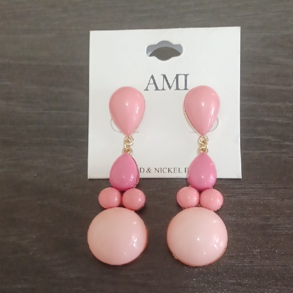 Ami Pink and Gold Dangle Earrings